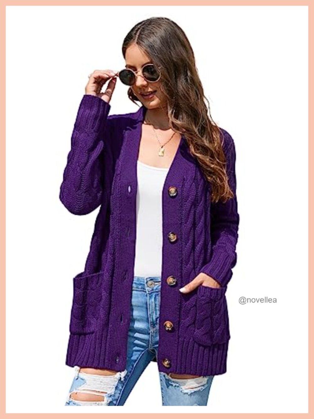 MISSKY Women's Open Front Cable Knit Cardigan Sweater with Pockets